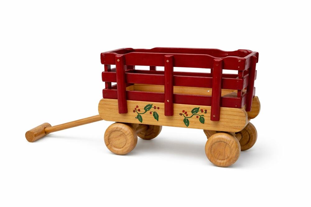 Vintage Painted Wooden Wagon Toy Rustic Farm Decor 12”